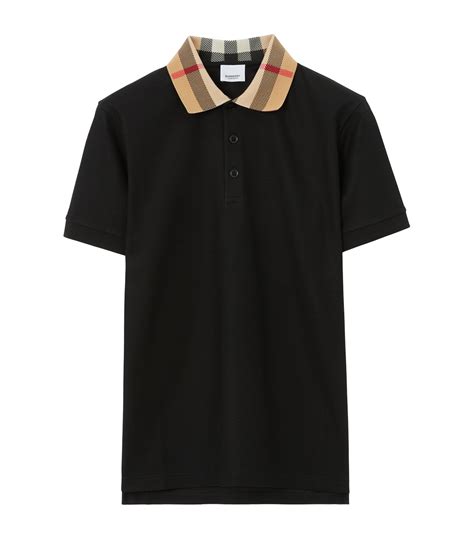 burberry 涂鸦 衬衫|Check Label Cotton Polo Shirt in Black .